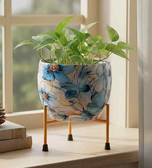 Meena Metal Pot for Indoor Plants with Stand
