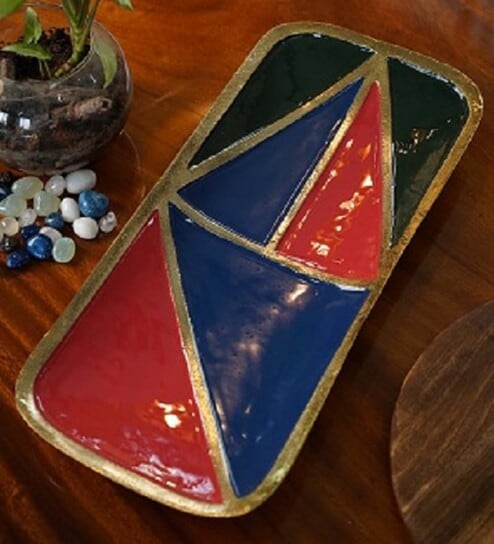 Meena Red & Blue Metal Appetizer Platter