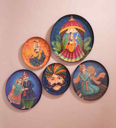 Meenkari Hanging Wall Decor Plates Pack Of 5