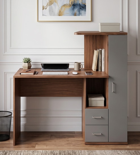 Meg Hutch Desk in Planked Walnut and Grey Finish
