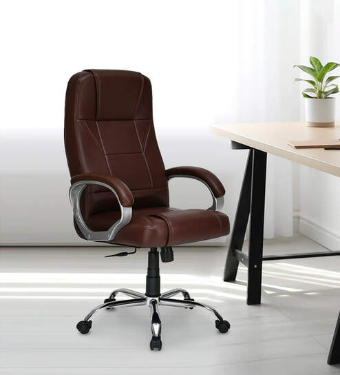 Mega leatherette Executive Office Chair in Brown Finish