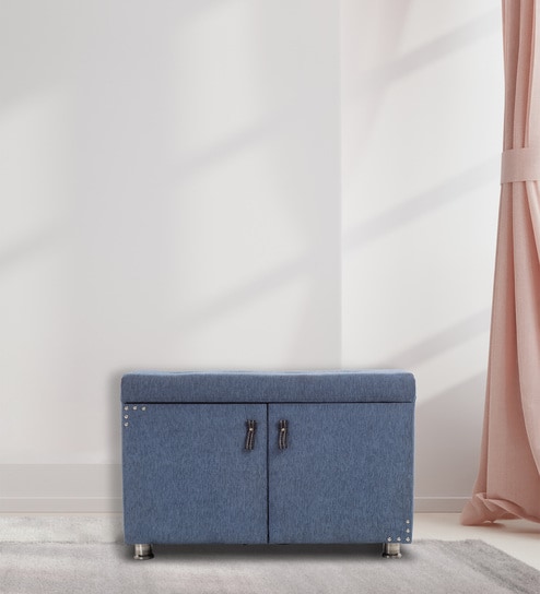 Mehran Shoe Rack with Seating in Light Blue Finish
