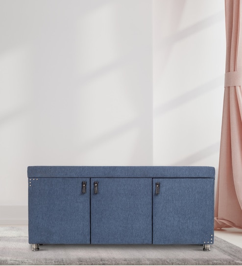 Mehran Shoe Rack with Seating in Light Blue Finish