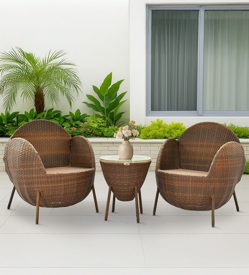 Melbourne Wicker Table And Chair Set ( With 2 Chairs ) In Brown Finish