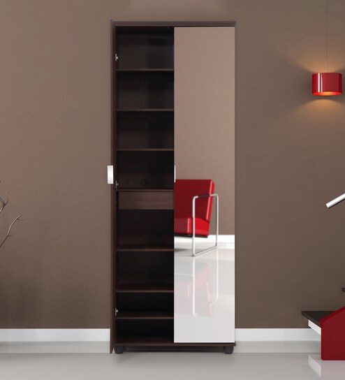 Buy Melissa Tall Shoe Rack With Mirror In Dark Walnut Finish By