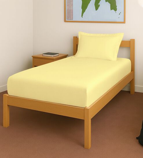 mellow yellow solid 400 tc cotton single sized fitted sheet with 1 pillow cover