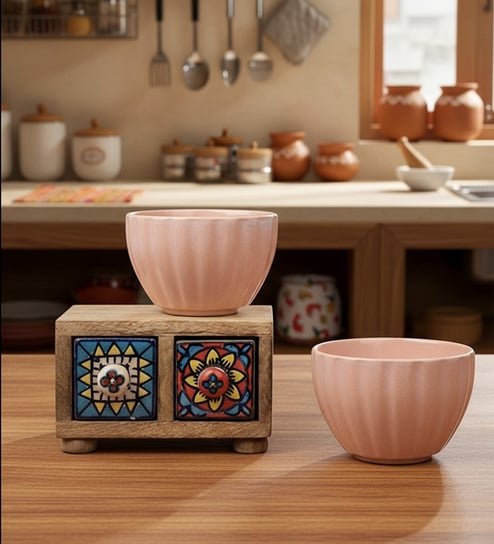 Melon Frost Ceramic Bowl Set of2(275ml Each)