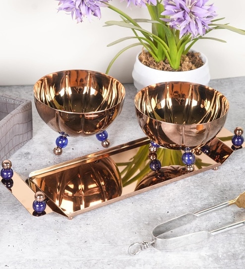 Rose Gold Melon Nut Bowl Set Of 3