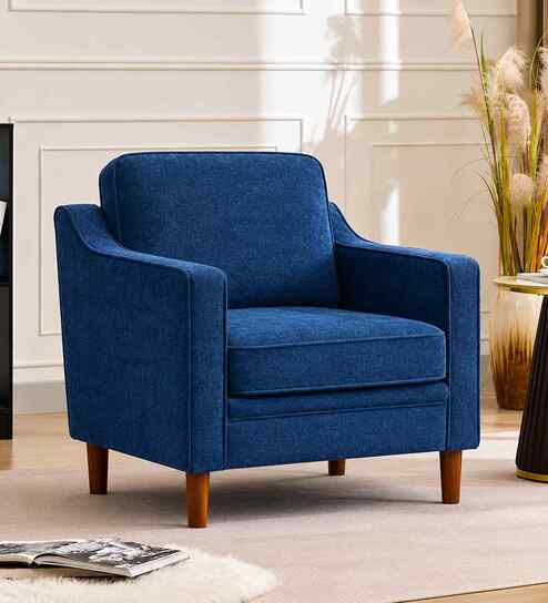Menta Boucle Fabric Lounge Chair In Blue Colour