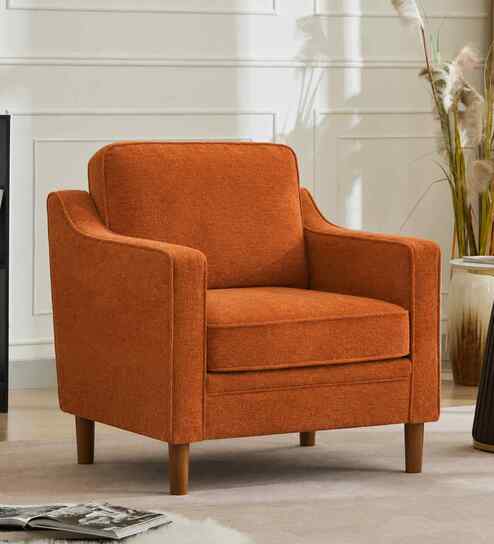 Menta Boucle Fabric Lounge Chair In Orange Colour