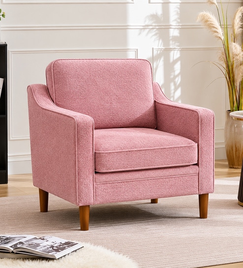 Menta Boucle Fabric Lounge Chair In Pink Colour