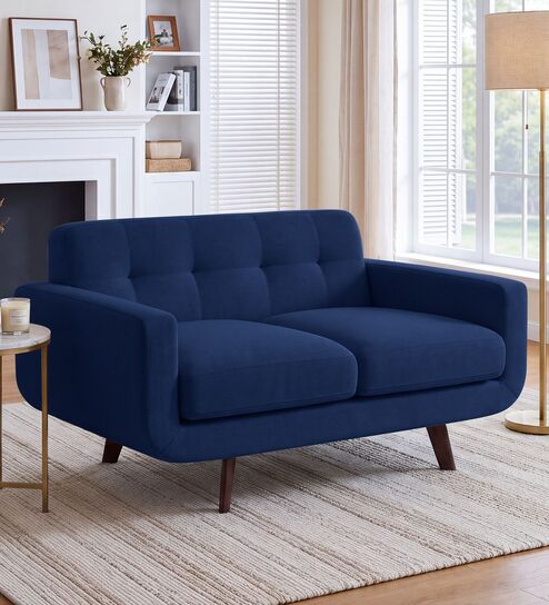 Mersela Velvet Fabric 2 Seater Sofa In Blue Colour