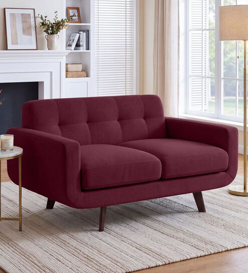 Mersela Velvet Fabric 2 Seater Sofa In Maroon Colour