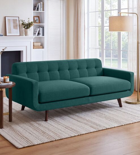 Mersela Velvet Fabric 3 Seater Sofa In Teal Green Colour