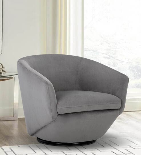 Mess Velvet Swivel Barrel Chair in Grey Finish