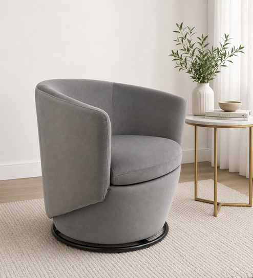 Mess Velvet Swivel Barrel Chair in Grey Finish
