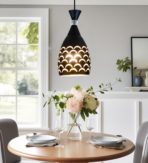 Metal Black Pendant Light with Crystal Accent Hanging Lamp