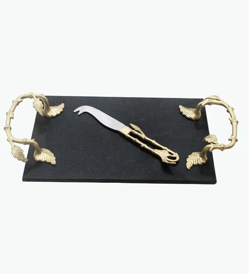 Metal Cheese Board with Knife by Sage Koncpt (Black & Gold)