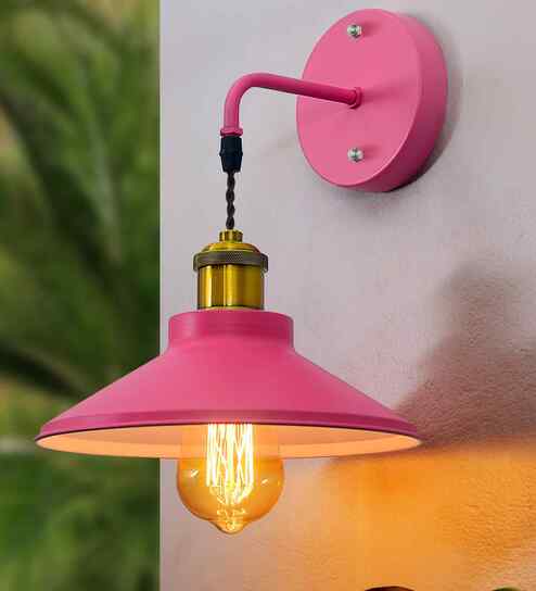 Cone Metal  Wall Light Fixture with Golden Holder (Pink)