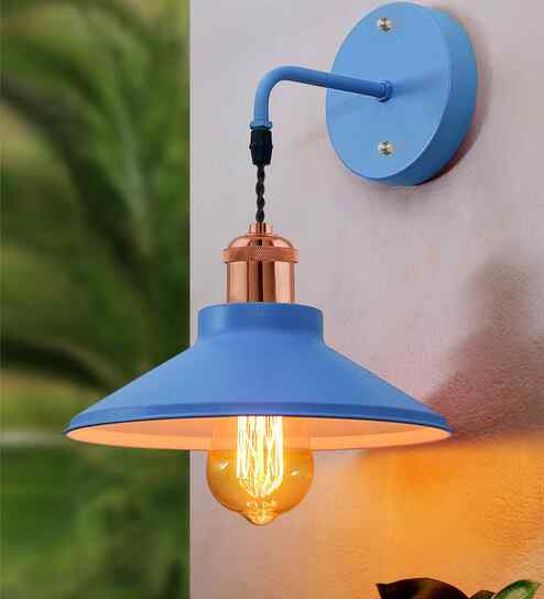 Cone Metal  Wall Light Fixture with Golden Holder (Blue)