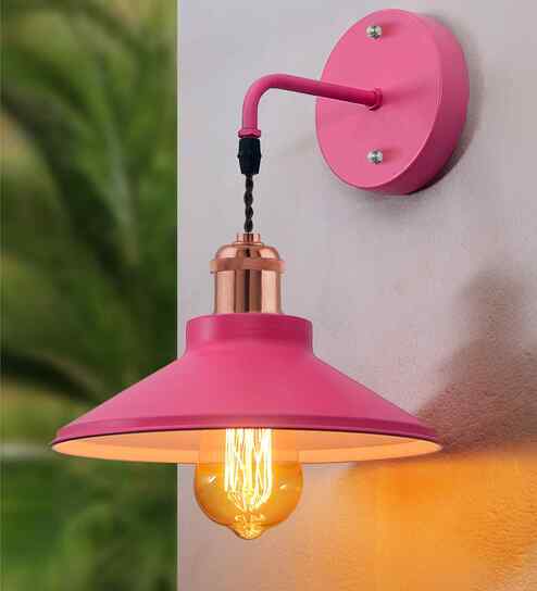Cone Metal  Wall Light Fixture with Golden Holder (Pink)