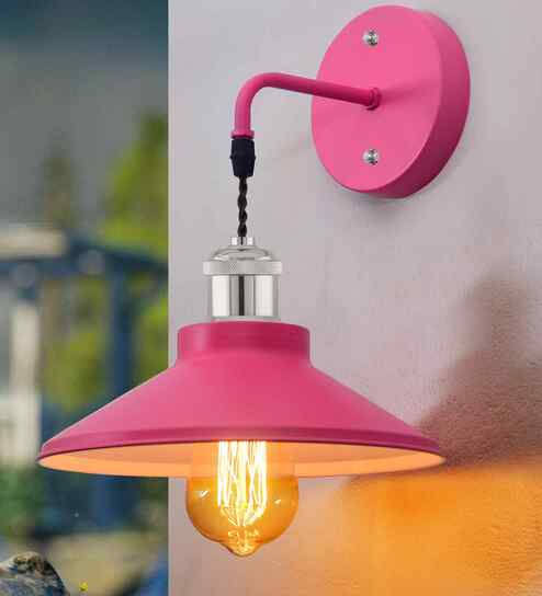 Cone Metal  Wall Light Fixture with Golden Holder (Pink)