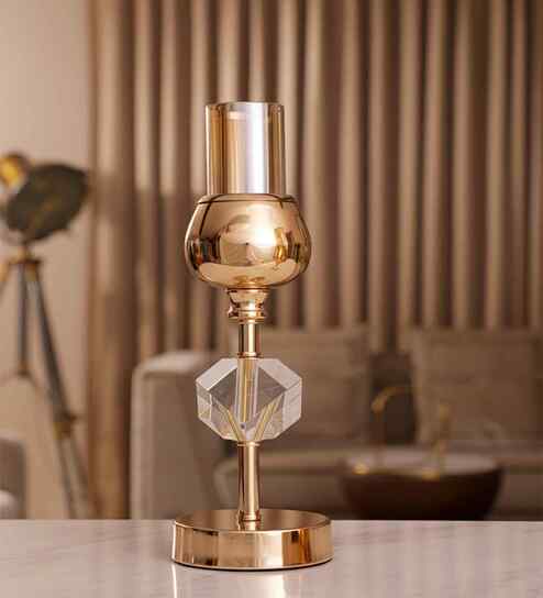 Metal Crystal Cube Golden Candle Stand