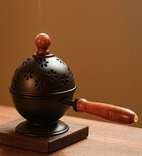 Black Metal Dhoop Dani Decorative Aarti Dhoop Burner