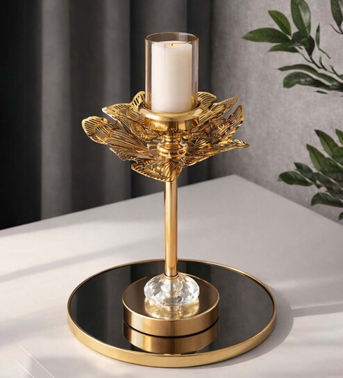 Metal Floral Glow Golden Candle Stand