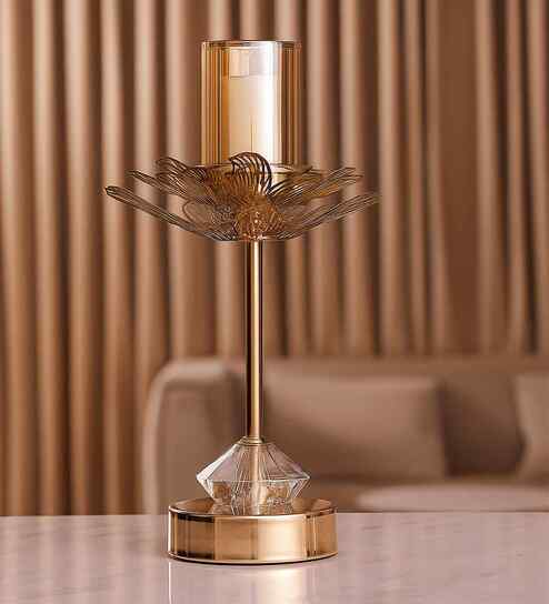 Metal Floral Glow Golden Candle Stand