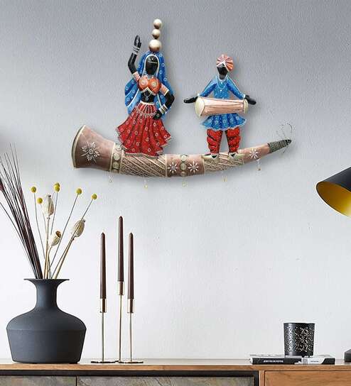 Metal Handpainted Decorative Rajasthani Couple Danging Wall Hanging