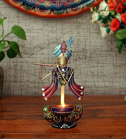 Metal Handpainted Decorative sardar Tlight Showpiece in Multicolor