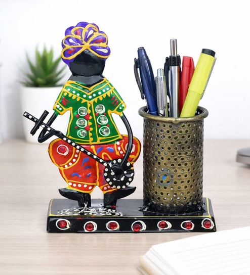 Metal handpainted Musician Pen Stand in Multicolor