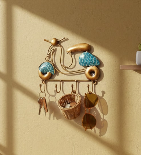 Metal handpainted Scooter Key Holder in Blue color