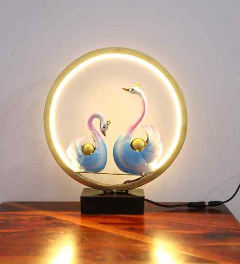 Metal Led Light Couple Swans Idol State Showpice