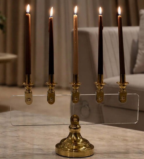 Metal Opaluxe 5-Arm Golden Candle Stand