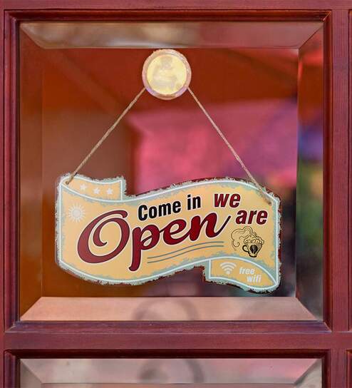 Open And Close Turquoise Blue & Yellow Metal Plate