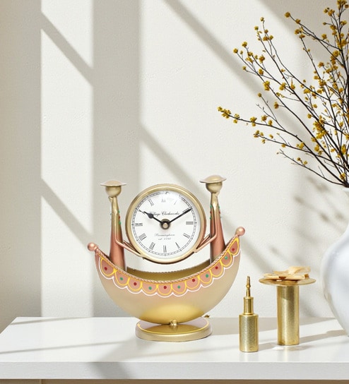 Metal Table Clock Desk Kerala Boat Design Showpiece
