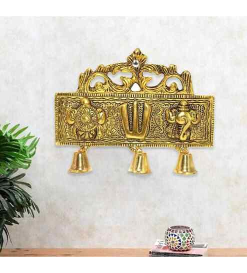 Metal Tirupati Balaji Shankh Chakra Namah Door Hanging for Home, Office & Room Decorative Showpiece-16 cm  (Metal, Gold)