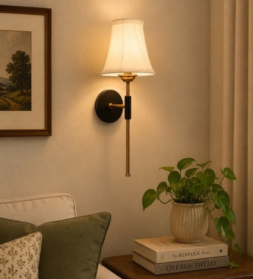 new era Metal Wall Mounted Lamp with Off-White Cotton Shade & Bedroom-picture-45