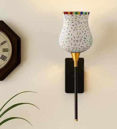 Metal Wall Sconce with Handmade Mosaic Glass   Ideal Home Lighting for Dining Room, Living Room & Bedroom
