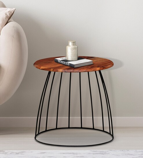 Metalico Round End Table In Natural Finish
