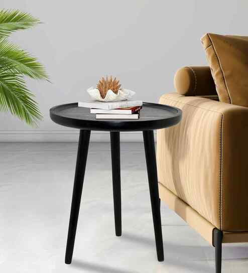Sienna Elegant Mango Wood Side Table In Black Finish