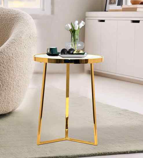Nexa Elegant Wooden Side Table In Gold Finish