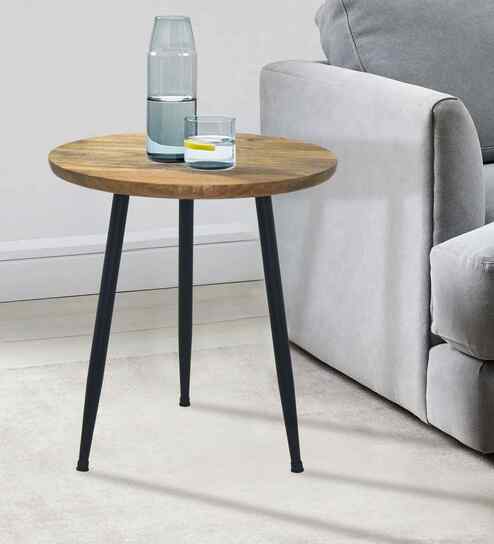 Amber Elegant Wooden Side Table In Natural Finish