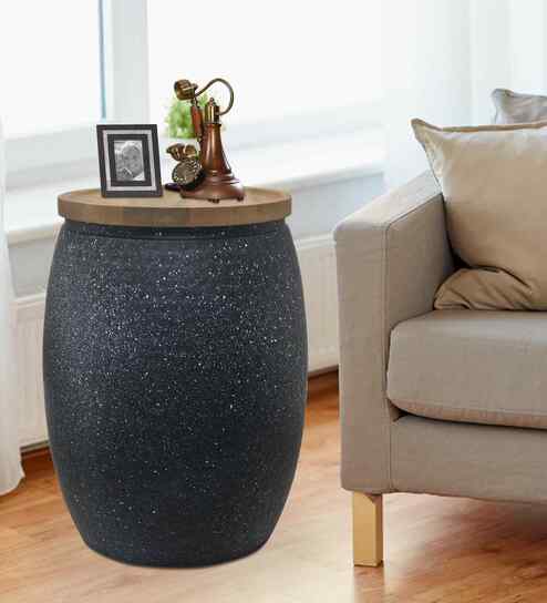Veya Iron Storage Side Table In Black Finish
