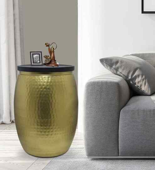 Veya Iron Storage Side Table In Gold Finish