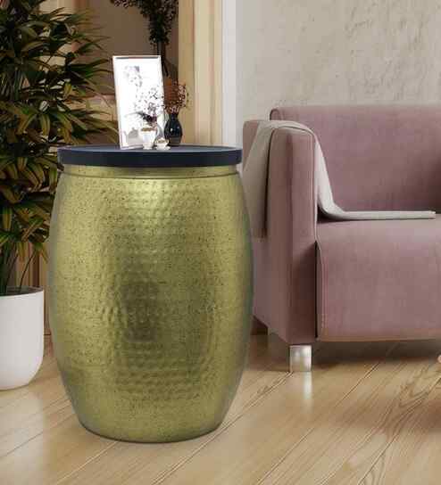 Veya Iron Storage Side Table In Gold Sparkling Finish