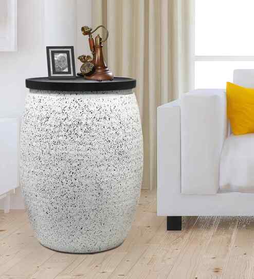 Veya Iron Storage Side Table In White Finish
