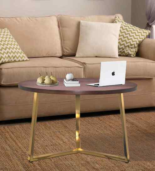Zyra Natural Mango Wood Center Table In Golden Finish
